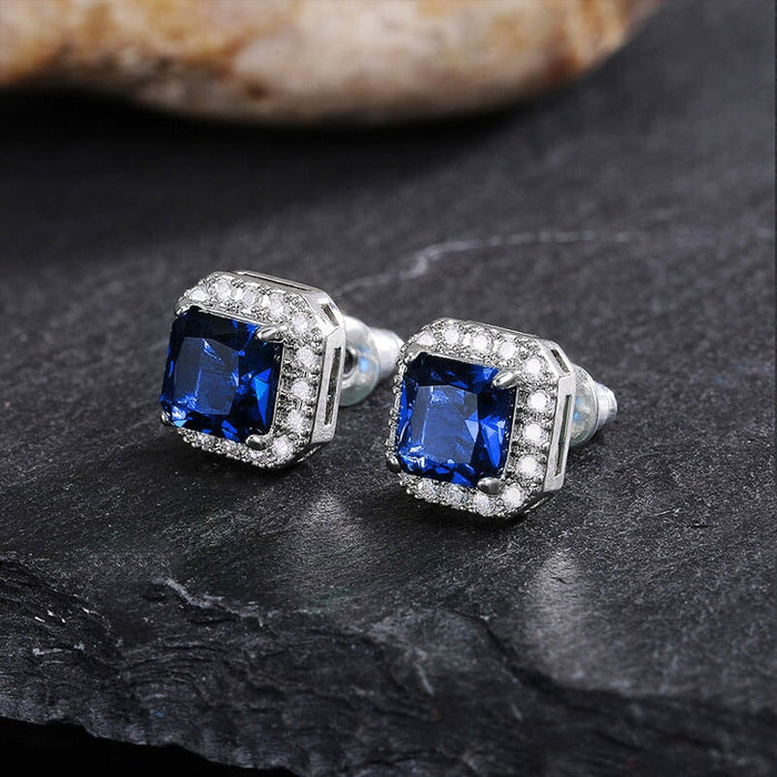 Wholesale square full diamond set green zircon stud earrings JDC-ES-Caos003 Earrings 曹适 03 Wholesale Jewelry JoyasDeChina Joyas De China