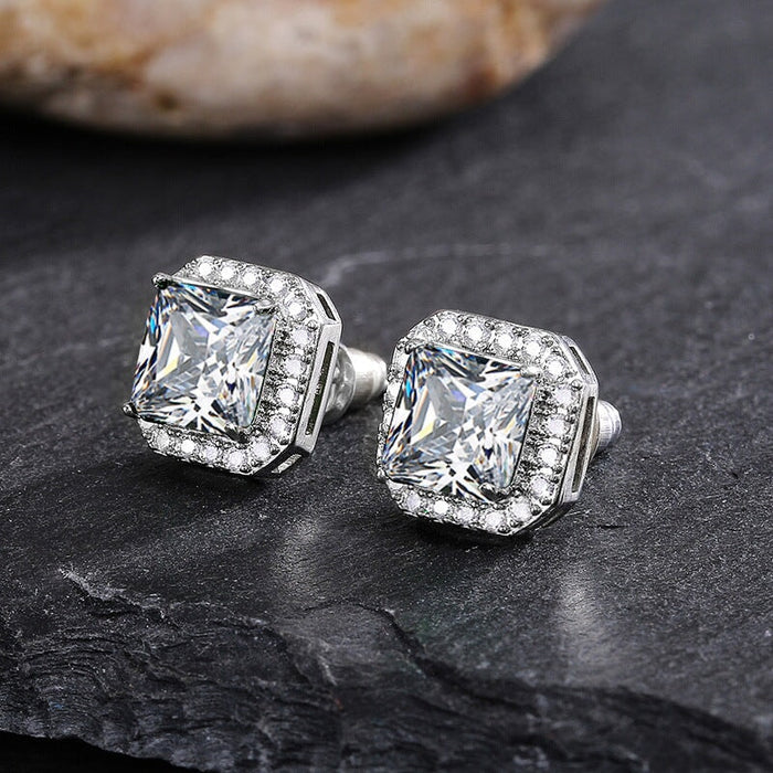 Wholesale square full diamond set green zircon stud earrings JDC-ES-Caos003 Earrings 曹适 99 Wholesale Jewelry JoyasDeChina Joyas De China