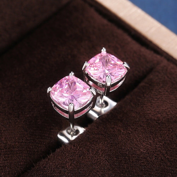 Wholesale square zircon stud earrings JDC-ES-Caos005 Earrings 曹适 E607 pink Wholesale Jewelry JoyasDeChina Joyas De China