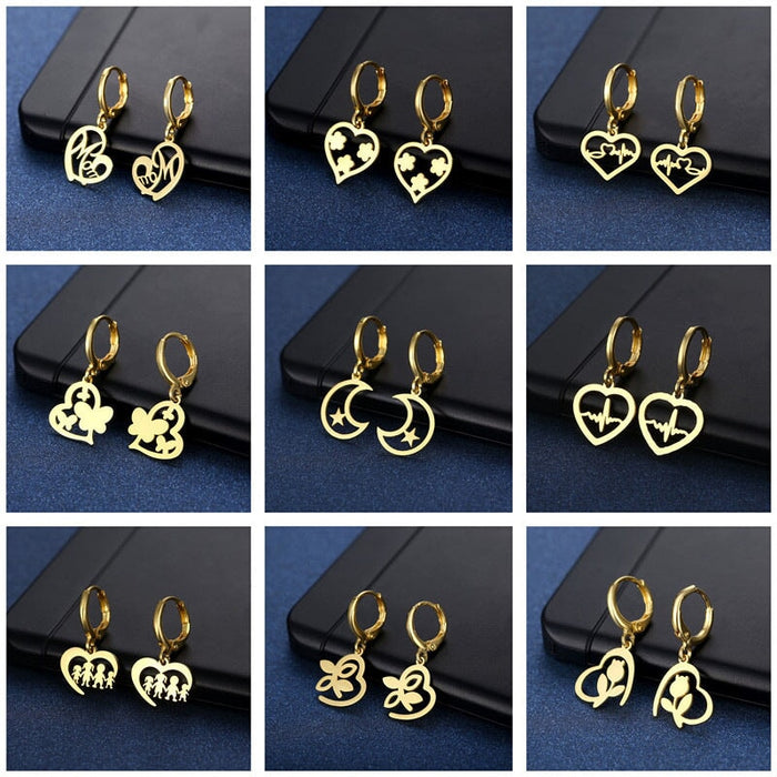 Wholesale stainless steel 18K Gold Heart Earrings JDC-ES-Mingm029 Earrings 敏萌 Wholesale Jewelry JoyasDeChina Joyas De China