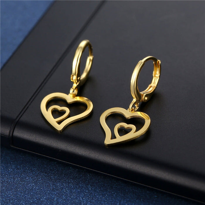 Wholesale stainless steel 18K Gold Heart Earrings JDC-ES-Mingm029 Earrings 敏萌 EZ3 Wholesale Jewelry JoyasDeChina Joyas De China