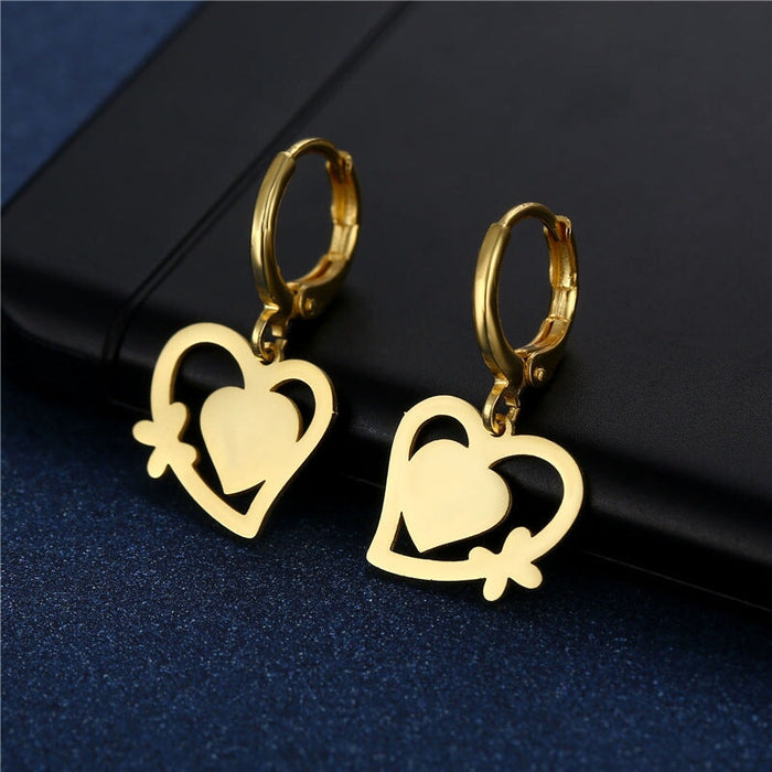 Wholesale stainless steel 18K Gold Heart Earrings JDC-ES-Mingm029 Earrings 敏萌 EZ6 Wholesale Jewelry JoyasDeChina Joyas De China