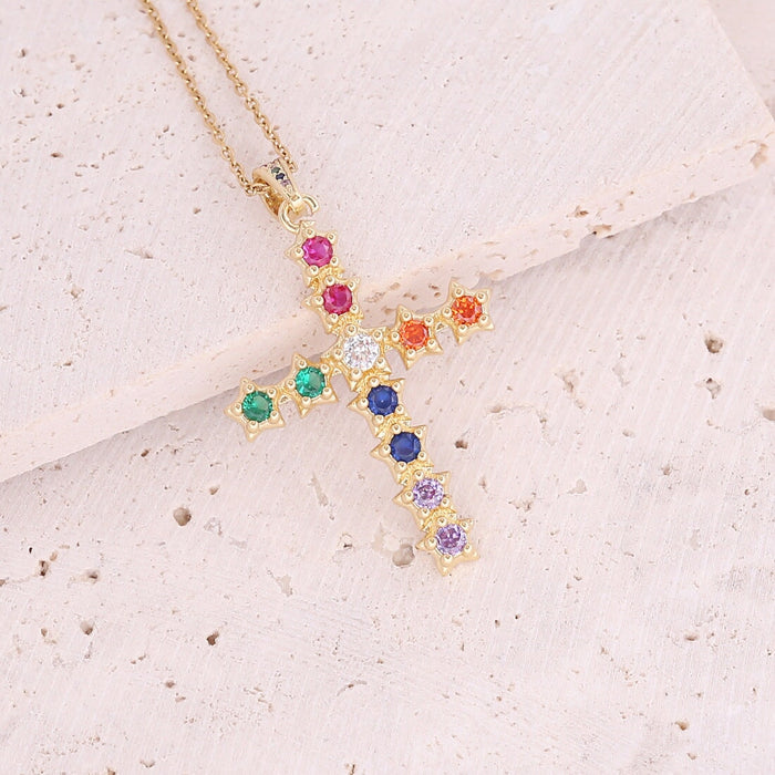 Wholesale Stainless Steel Copper Micro Inlaid Zircon Cross Pendant Necklace JDC-NE-Bingm015 necklaces 冰萌 1# color Wholesale Jewelry JoyasDeChina Joyas De China