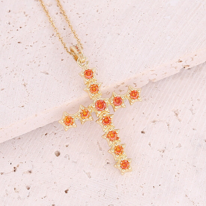 Wholesale Stainless Steel Copper Micro Inlaid Zircon Cross Pendant Necklace JDC-NE-Bingm015 necklaces 冰萌 3# orange Wholesale Jewelry JoyasDeChina Joyas De China