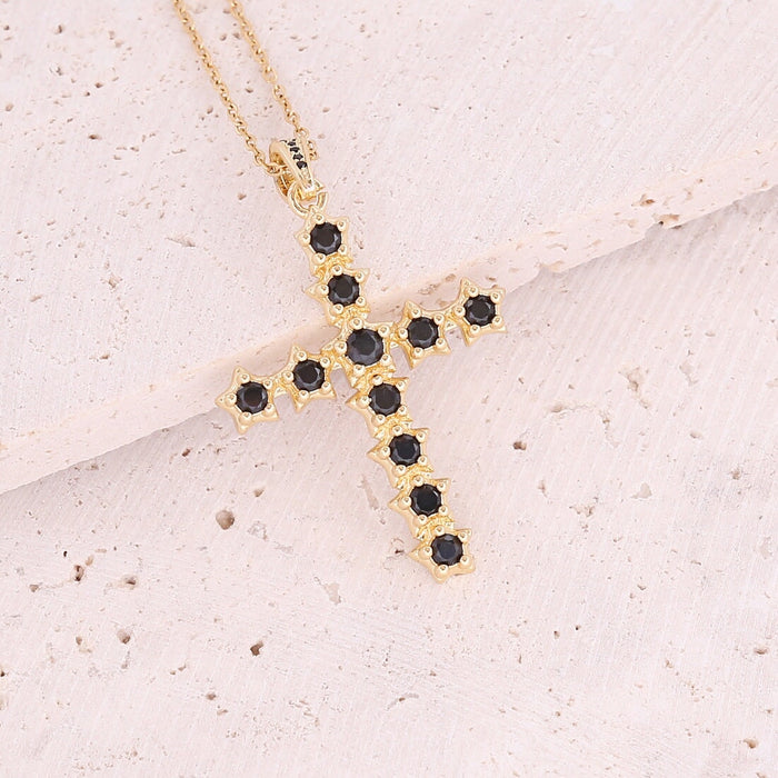 Wholesale Stainless Steel Copper Micro Inlaid Zircon Cross Pendant Necklace JDC-NE-Bingm015 necklaces 冰萌 4# black Wholesale Jewelry JoyasDeChina Joyas De China