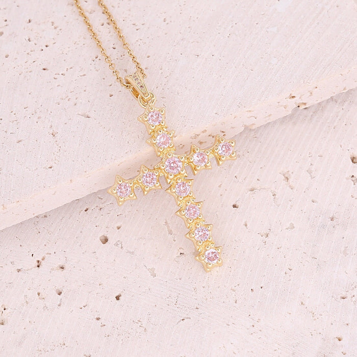 Wholesale Stainless Steel Copper Micro Inlaid Zircon Cross Pendant Necklace JDC-NE-Bingm015 necklaces 冰萌 Wholesale Jewelry JoyasDeChina Joyas De China