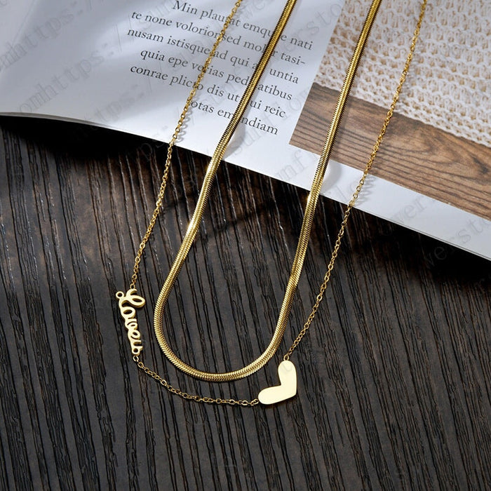 Wholesale Stainless Steel Double Layered Necklace JDC-NE-RXSFL013 Necklaces 尚芙乐 steel color Wholesale Jewelry JoyasDeChina Joyas De China