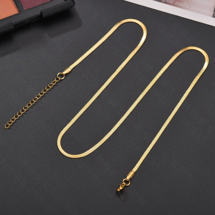 Wholesale Stainless Steel Flat Snake Bone Chain Necklace JDC-NE-HF004 Necklaces 泓飞 gold 2.5mm*40+5cm Wholesale Jewelry JoyasDeChina Joyas De China