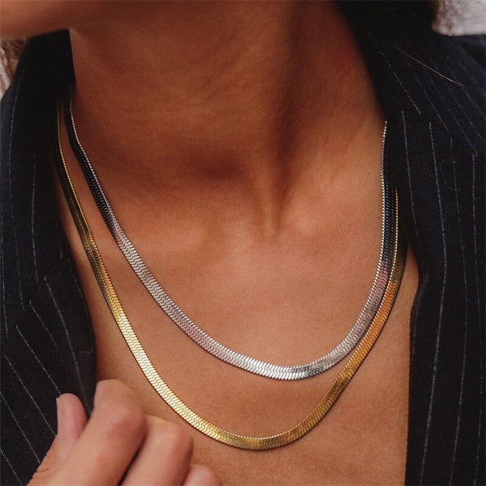 Wholesale stainless steel flat Snake Chain Necklaces JDC-NE-GSTF011 necklaces 丰拓 Wholesale Jewelry JoyasDeChina Joyas De China