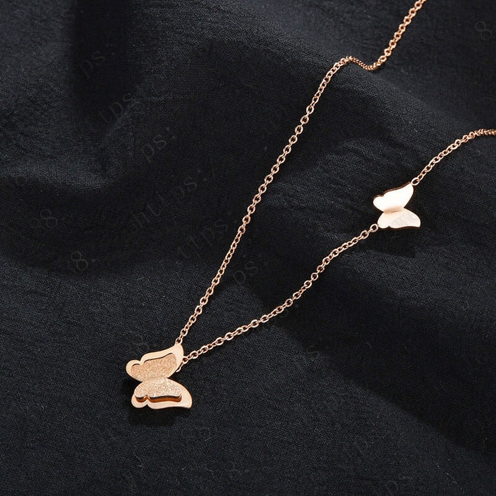 Wholesale Stainless Steel Frosted Butterfly Necklace JDC-NE-RXSFL017 Necklaces 尚芙乐 steel color Wholesale Jewelry JoyasDeChina Joyas De China