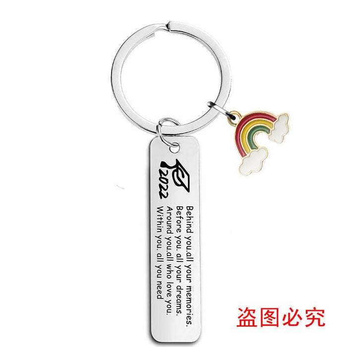 Wholesale Stainless Steel Graduation Season Gift Rainbow Metal Keychain JDC-KC-GangGu016 Keychains 钢古 CHF009 silver Wholesale Jewelry JoyasDeChina Joyas De China