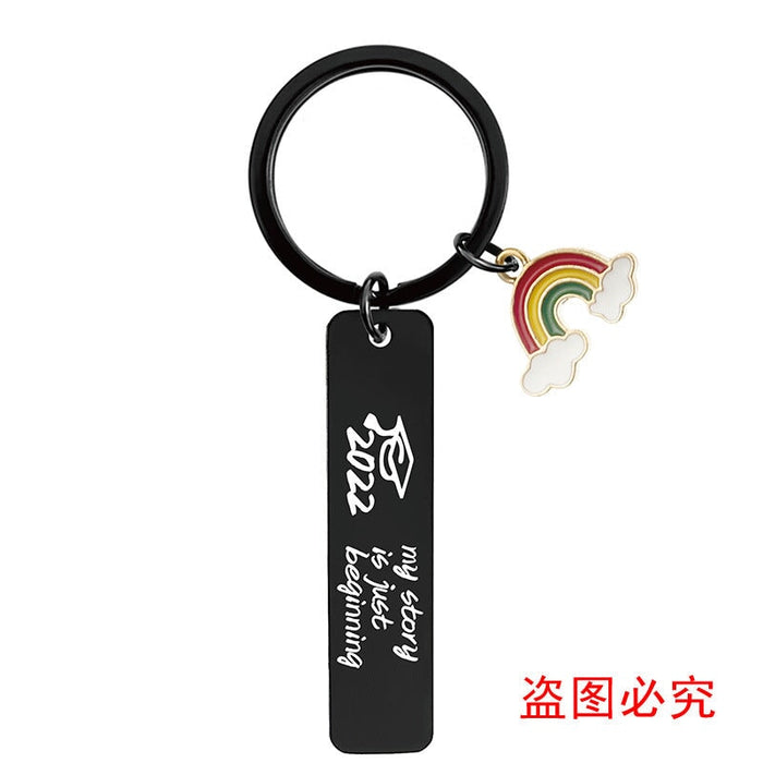 Wholesale Stainless Steel Graduation Season Gift Rainbow Metal Keychain JDC-KC-GangGu016 Keychains 钢古 CHF010 black Wholesale Jewelry JoyasDeChina Joyas De China
