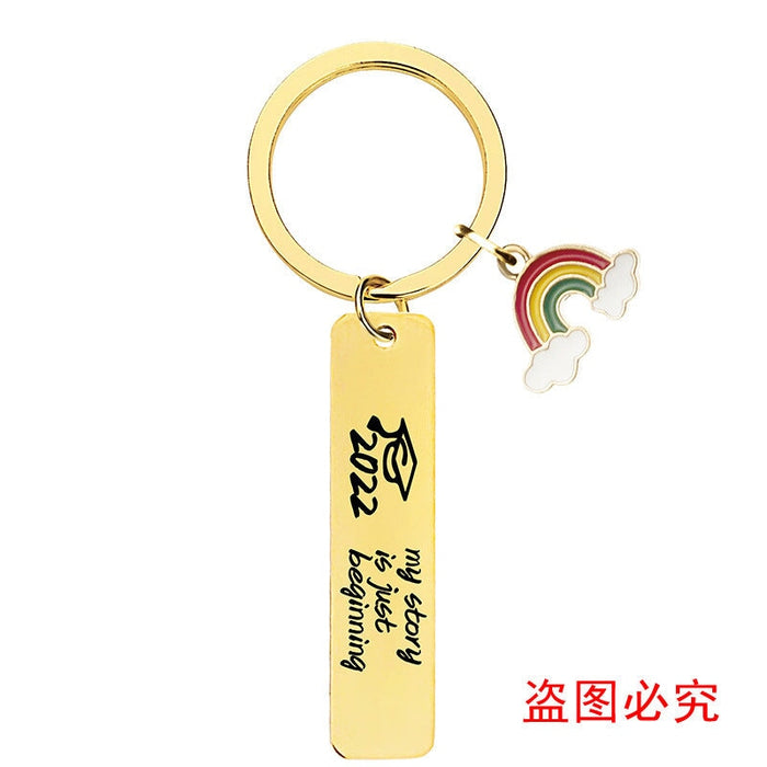 Wholesale Stainless Steel Graduation Season Gift Rainbow Metal Keychain JDC-KC-GangGu016 Keychains 钢古 CHF010 gold Wholesale Jewelry JoyasDeChina Joyas De China