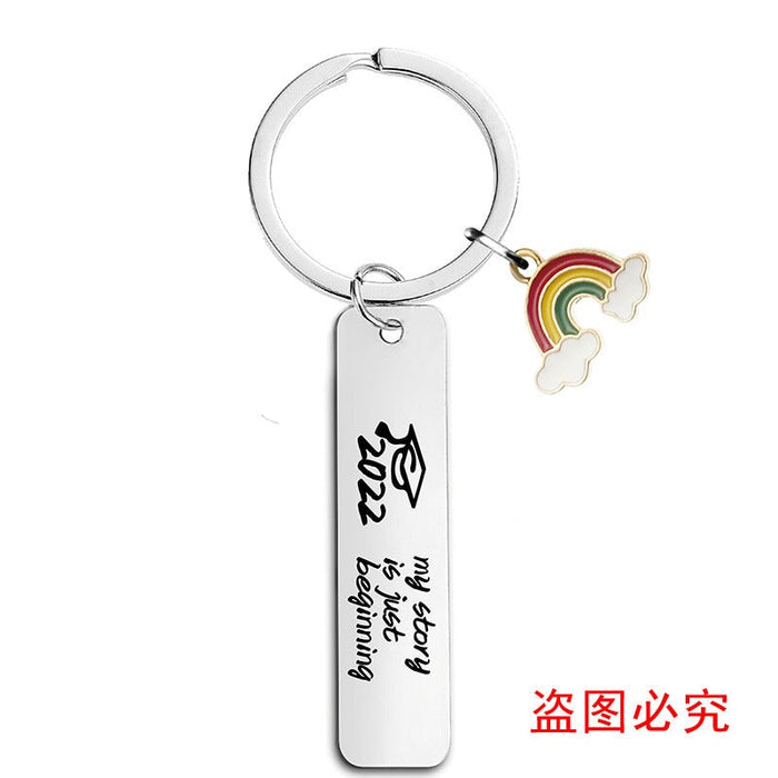 Wholesale Stainless Steel Graduation Season Gift Rainbow Metal Keychain JDC-KC-GangGu016 Keychains 钢古 CHF010 silver Wholesale Jewelry JoyasDeChina Joyas De China