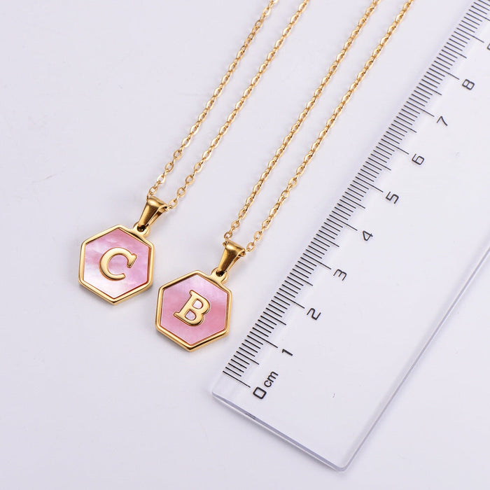 Wholesale stainless steel hexagon shell letter necklaces JDC-NE-Aimi019 necklaces 爱米 Wholesale Jewelry JoyasDeChina Joyas De China