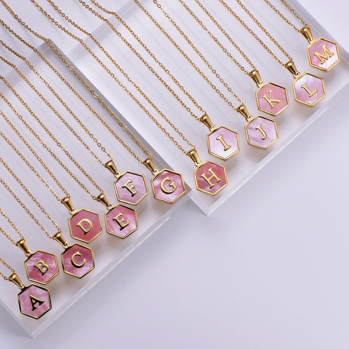 Wholesale stainless steel hexagon shell letter necklaces JDC-NE-Aimi019 necklaces 爱米 F Wholesale Jewelry JoyasDeChina Joyas De China