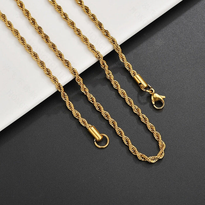 Wholesale Stainless Steel Hip Hop Vacuum Plating Twisted Rope Necklace JDC-NE-HF005 Necklaces 泓飞 gold 3.0mm*60cm Wholesale Jewelry JoyasDeChina Joyas De China