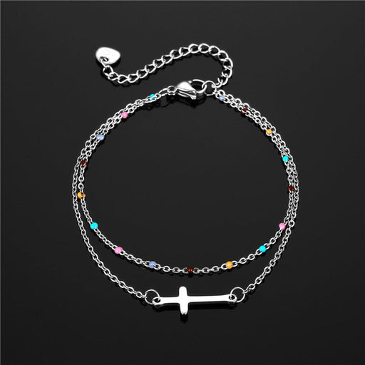 Wholesale stainless steel oil dripping cross double-layer Bracelet JDC-BT-Mingm005 Bracelets 敏萌 Wholesale Jewelry JoyasDeChina Joyas De China