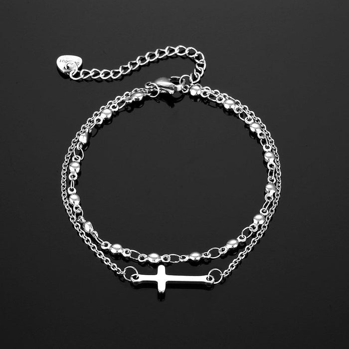 Wholesale stainless steel oil dripping cross double-layer Bracelet JDC-BT-Mingm005 Bracelets 敏萌 Wholesale Jewelry JoyasDeChina Joyas De China
