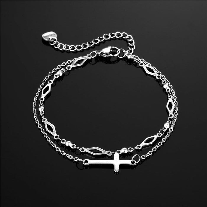 Wholesale stainless steel oil dripping cross double-layer Bracelet JDC-BT-Mingm005 Bracelets 敏萌 Wholesale Jewelry JoyasDeChina Joyas De China
