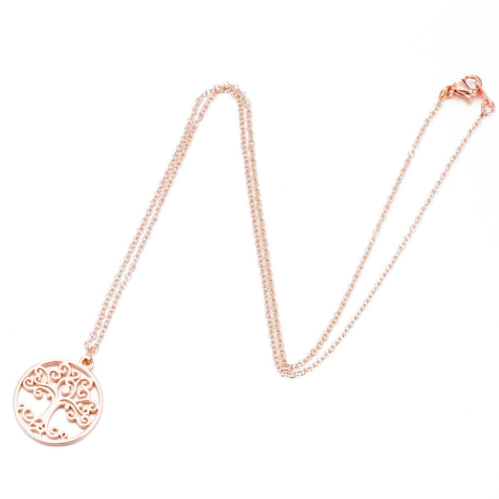 Wholesale stainless steel round skeleton tree of life necklace JDC-NE-SS007 Necklaces 双硕 Rose Gold Wholesale Jewelry JoyasDeChina Joyas De China