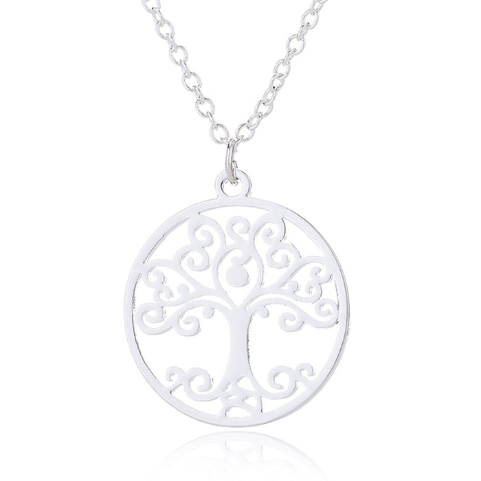 Wholesale stainless steel round skeleton tree of life necklace JDC-NE-SS007 Necklaces 双硕 Silver Wholesale Jewelry JoyasDeChina Joyas De China