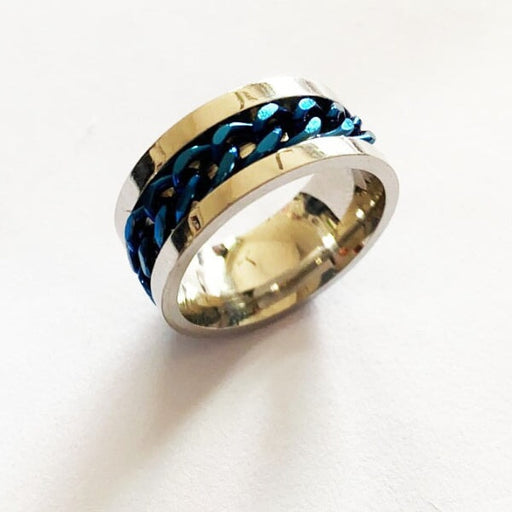 Wholesale Stainless Steel Titanium Steel Turnable Chain Rings JDC-RS-TS080 Rings 腾穗 8MM blue 6 Wholesale Jewelry JoyasDeChina Joyas De China