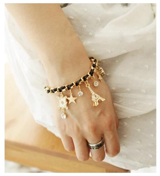 Wholesale star flower playing card love alloy bracelet JDC-BT-RL035 Bracelet 瑞列 Black Wholesale Jewelry JoyasDeChina Joyas De China
