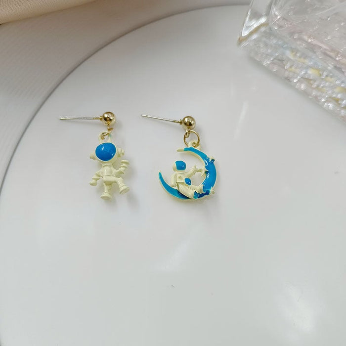 Wholesale star moon astronaut asymmetric S925 silver needle Earrings JDC-ES-HZQ009 Earrings 青之荷 S925LANSE Wholesale Jewelry JoyasDeChina Joyas De China