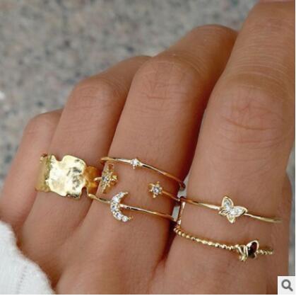 Wholesale Star Moon Diamond Heart Pearl Leaf 10 Piece Set Alloy Ring JDC-RS-F083 Rings 韩之尚 52587 Wholesale Jewelry JoyasDeChina Joyas De China