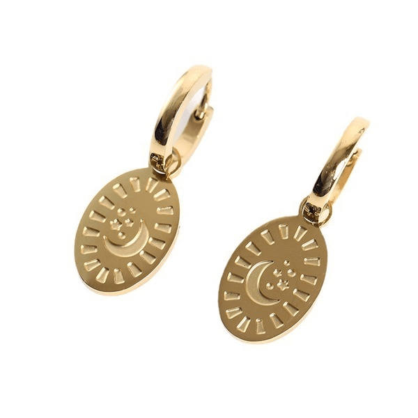 Wholesale Star Moon Oval Pendant Earrings Stainless Steel Plating 18K Gold JDC-ES-Jif003 Earrings 集沣 Wholesale Jewelry JoyasDeChina Joyas De China