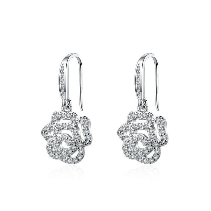 Wholesale Sterling Silver Jewelry Copper Flower Zircon Earrings JDC-ES-BLX045 Earrings 宝来兴 A Wholesale Jewelry JoyasDeChina Joyas De China