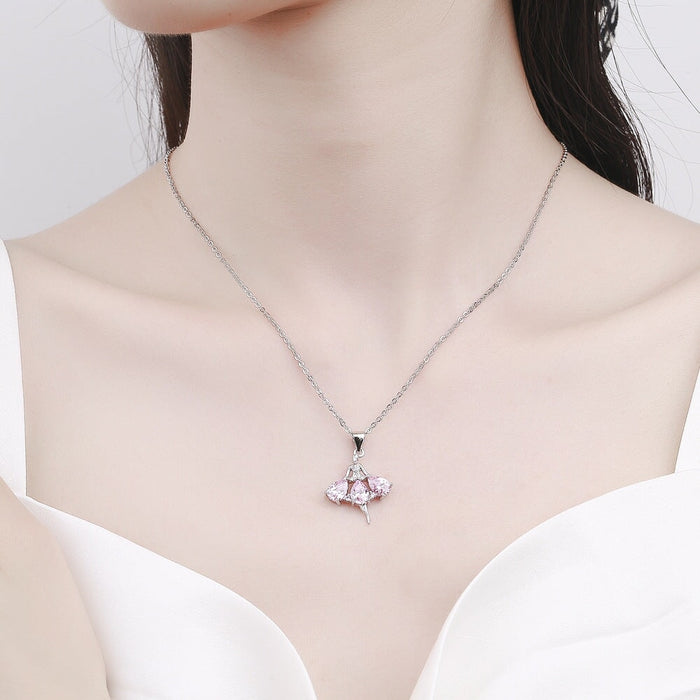 Wholesale Sterling Silver Jewelry Plating Copper Rhinestone Zircon Ballet Dancing Girls Necklace JDC-NE-BLX047 Necklaces 宝来兴 Wholesale Jewelry JoyasDeChina Joyas De China