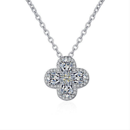 Wholesale Sterling Silver Jewelry Plating Copper Rhinestone Zircon Four Leaf Clover Necklace JDC-NE-BLX050 Necklaces 宝来兴 Wholesale Jewelry JoyasDeChina Joyas De China