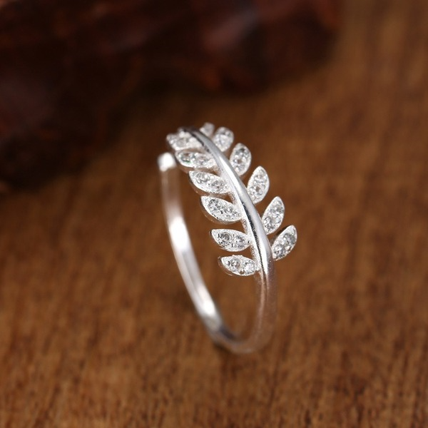 Wholesale Sterling Silver Jewelry S925 Zircon Leaf Rings JDC-RS-JianM003 Rings 简漫 Wholesale Jewelry JoyasDeChina Joyas De China