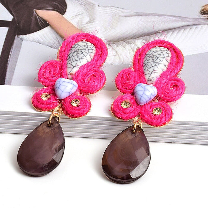 Wholesale Stone Line Rhinestone Alloy Earrings JDC-ES-SK090 Earrings 深刻 pink Wholesale Jewelry JoyasDeChina Joyas De China