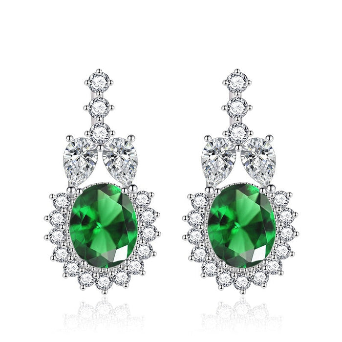 Wholesale studded with zirconium oval tasseled silver earrings JDC-ES-BZ005 Earrings 标志 Green Wholesale Jewelry JoyasDeChina Joyas De China
