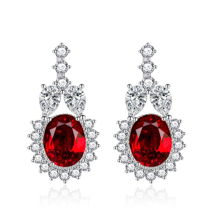 Wholesale studded with zirconium oval tasseled silver earrings JDC-ES-BZ005 Earrings 标志 Red Wholesale Jewelry JoyasDeChina Joyas De China