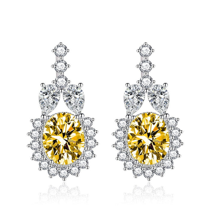 Wholesale studded with zirconium oval tasseled silver earrings JDC-ES-BZ005 Earrings 标志 yellow Wholesale Jewelry JoyasDeChina Joyas De China