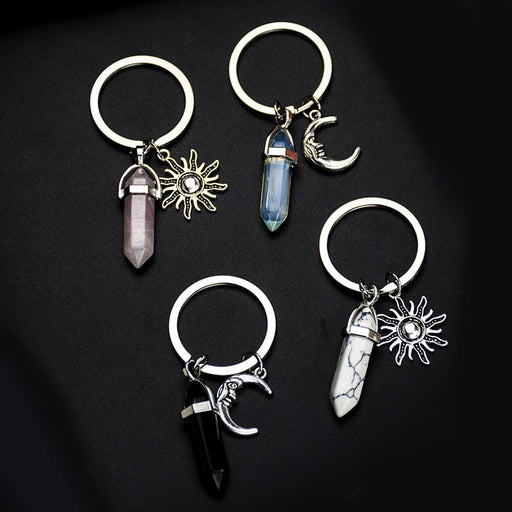 Wholesale Sun Moon Natural Stone Hexagon Pillar Crystal Couple Alloy Keychain JDC-KC-SiShuo001 Keychains 思硕 Wholesale Jewelry JoyasDeChina Joyas De China