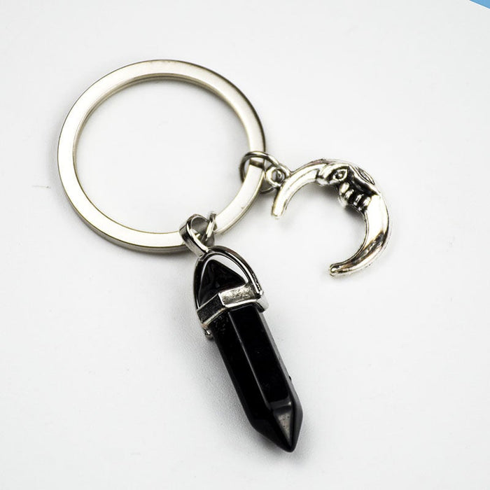 Wholesale Sun Moon Natural Stone Hexagon Pillar Crystal Couple Alloy Keychain JDC-KC-SiShuo001 Keychains 思硕 Wholesale Jewelry JoyasDeChina Joyas De China
