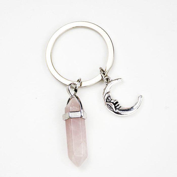 Wholesale Sun Moon Natural Stone Hexagon Pillar Crystal Couple Alloy Keychain JDC-KC-SiShuo001 Keychains 思硕 Wholesale Jewelry JoyasDeChina Joyas De China