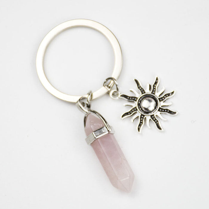 Wholesale Sun Moon Natural Stone Hexagon Pillar Crystal Couple Alloy Keychain JDC-KC-SiShuo001 Keychains 思硕 Wholesale Jewelry JoyasDeChina Joyas De China