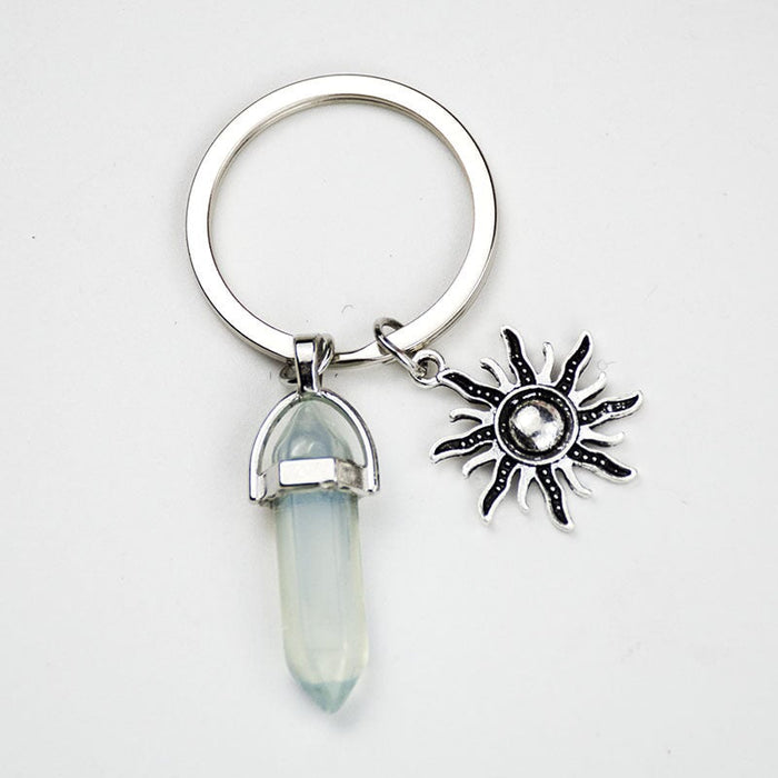 Wholesale Sun Moon Natural Stone Hexagon Pillar Crystal Couple Alloy Keychain JDC-KC-SiShuo001 Keychains 思硕 Wholesale Jewelry JoyasDeChina Joyas De China