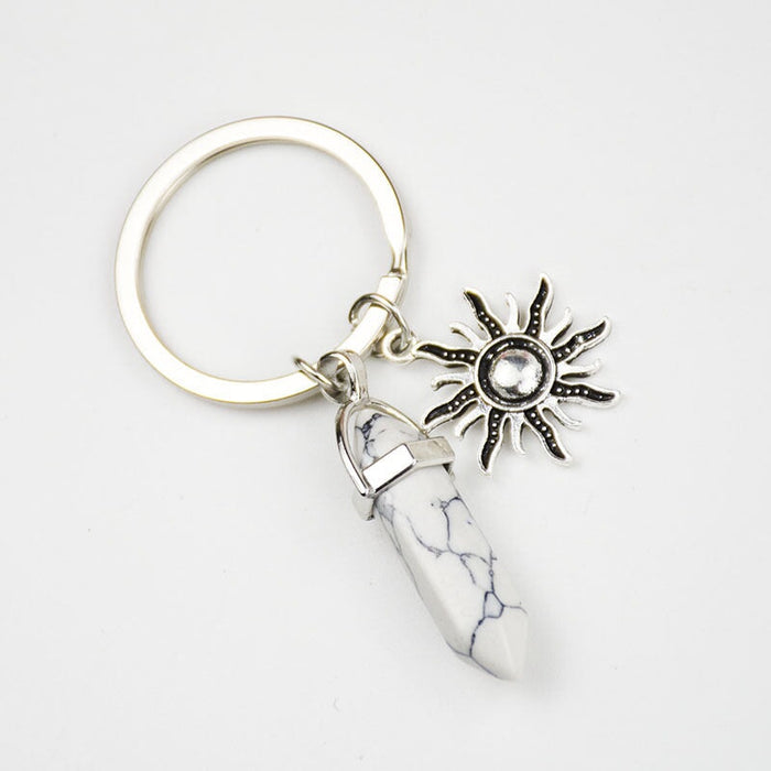 Wholesale Sun Moon Natural Stone Hexagon Pillar Crystal Couple Alloy Keychain JDC-KC-SiShuo001 Keychains 思硕 Wholesale Jewelry JoyasDeChina Joyas De China