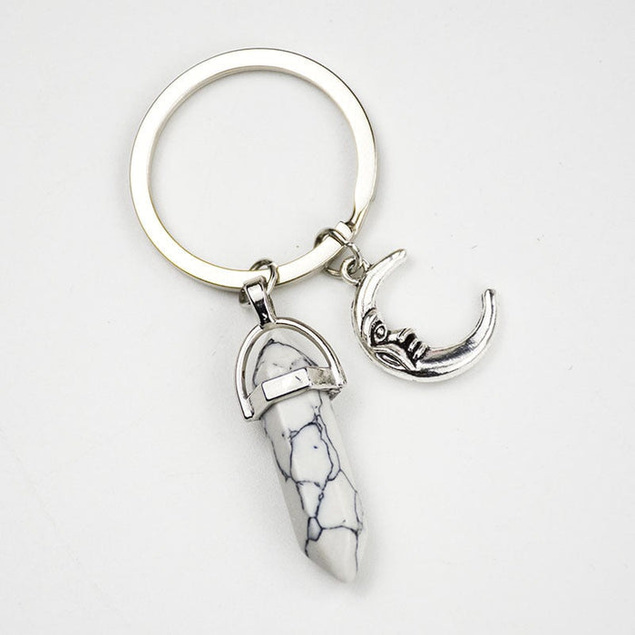 Wholesale Sun Moon Natural Stone Hexagon Pillar Crystal Couple Alloy Keychain JDC-KC-SiShuo001 Keychains 思硕 White moon Wholesale Jewelry JoyasDeChina Joyas De China