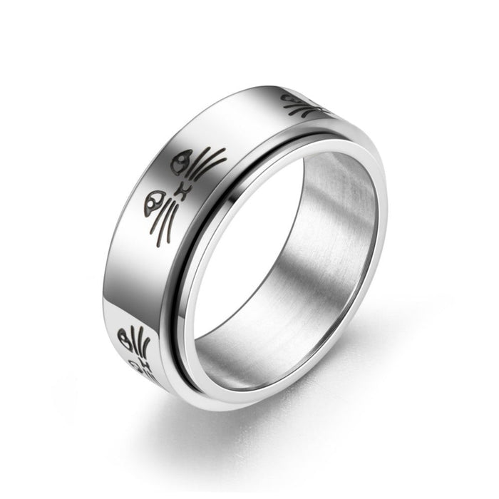 Wholesale Sun Star Moon Trick Cat rotatable stainless steel ring JDC-RS-ts095 Rings 腾穗 Wholesale Jewelry JoyasDeChina Joyas De China