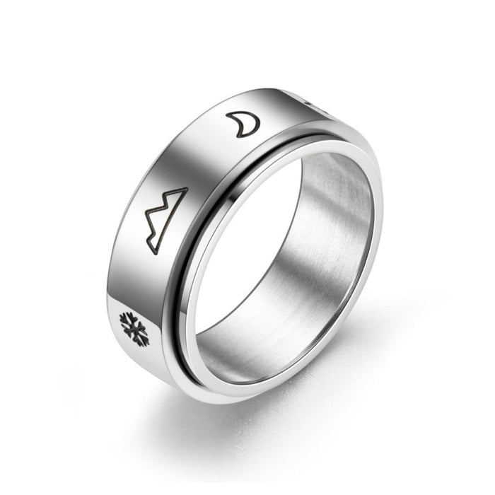 Wholesale Sun Star Moon Trick Cat rotatable stainless steel ring JDC-RS-ts095 Rings 腾穗 8MM weather No. 6 Wholesale Jewelry JoyasDeChina Joyas De China