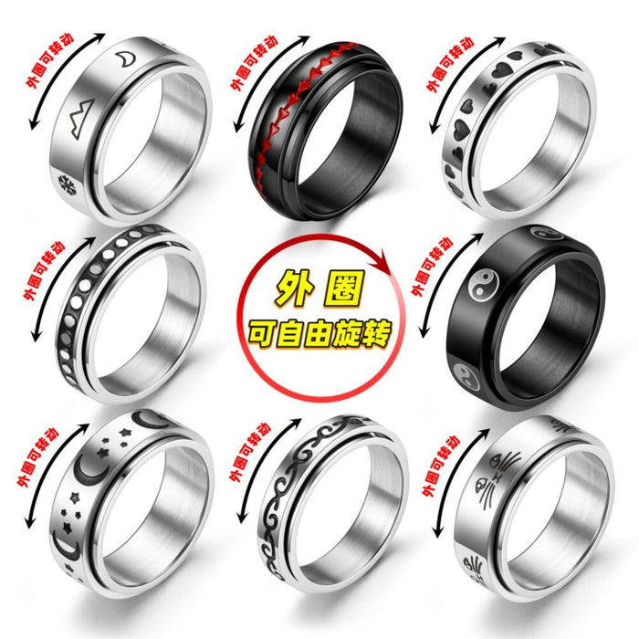 Wholesale Sun Star Moon Trick Cat rotatable stainless steel ring JDC-RS-ts095 Rings 腾穗 Wholesale Jewelry JoyasDeChina Joyas De China