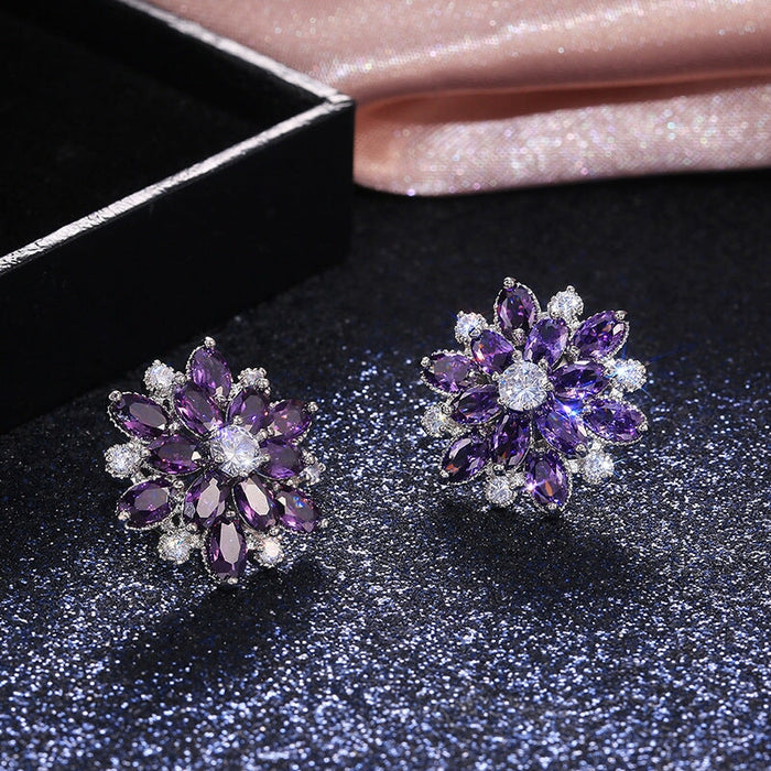 Wholesale Sunflower Double Zircon Stud Earrings JDC-ES-Caos002 Earrings 曹适 0 Wholesale Jewelry JoyasDeChina Joyas De China